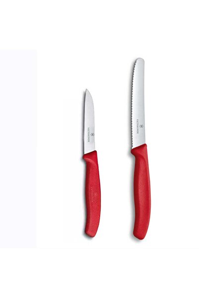 Victorinox Kırmızı 11 CM Tırtıklı Domates Sebze Bıçağı ve 8 CM Düz Bıçak