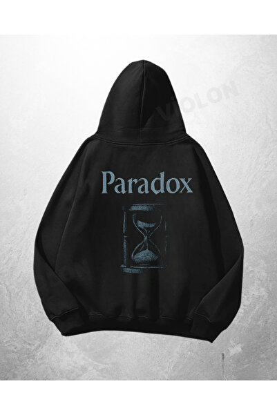 Violon Hanorac negru unisex cu imprimeu Paradox, supradimensionat