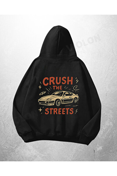 Violon Μαύρο Unisex Φούτερ με κουκούλα με στάμπα "Crush The Streets " σε μεγά...
