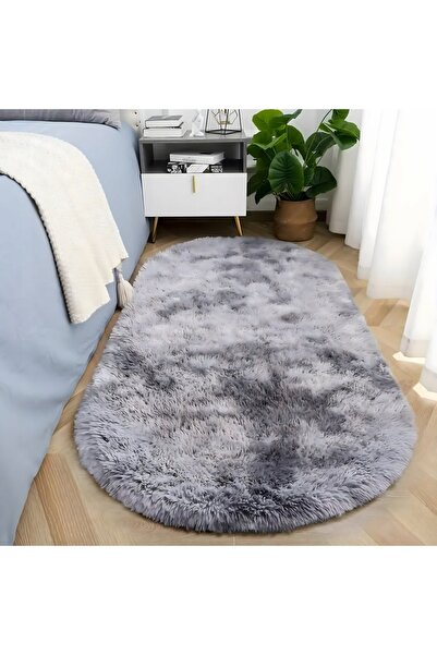 zola Fluffy oval rug, soft and comfortable, non-slip, polyester, 160 x 60 cm, gray