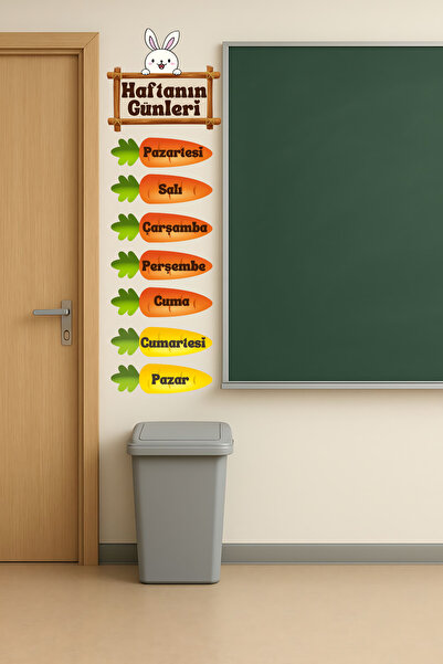 Aysha Tasarım Havuç Temalı Haftanın Günleri Duvar Sticker - Çocuk Odası Eğiti...
