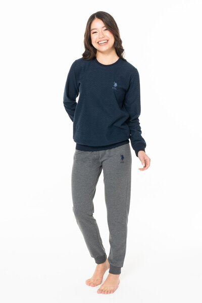 U.S. Polo Assn. Kadın İnce Polar Bisiklet Yaka Uzun Kollu Pijama Takımı PAÇASI BANTLI RAHAT KESİM S26125