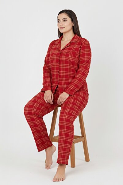 Bravie Luxury Soft Red Plaid Pattern Long Sleeve Women's Pajama Set – Plus Size 3018