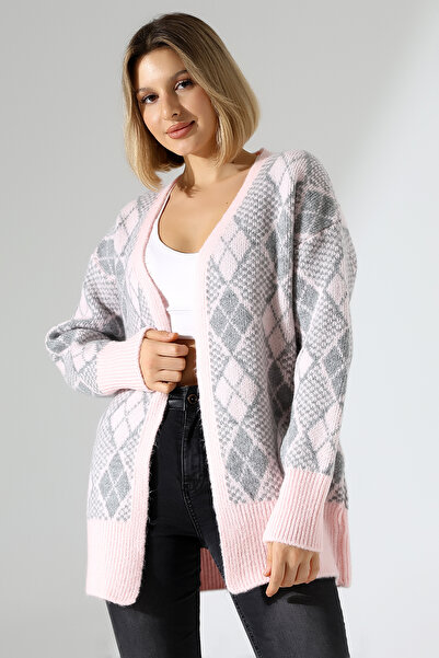 Devinka Women's Jacquard Patterned Soft Textured Knitwear Cardigan