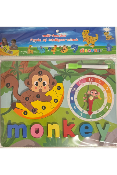 Dartonia Puzzle educativ multifuncțional din lemn 2 în 1 30x22 cm - Maimuță ș...