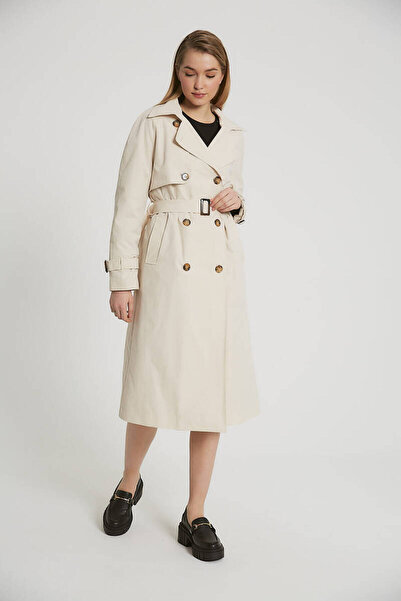 Nil's BUTİK Trench Coat with Belt Detail and Pockets Stone