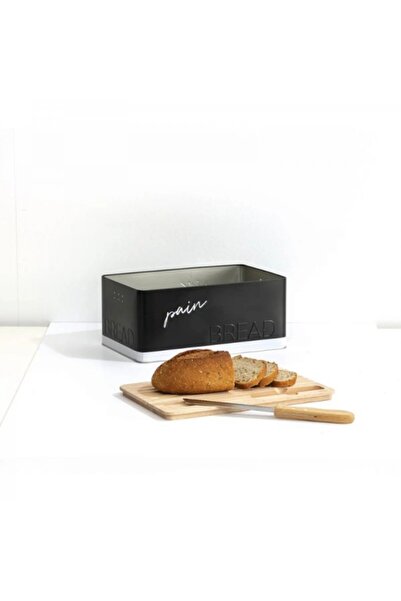 FİVE Metal bread box with chopper lid and knife included, BreadBox Black Color Edition