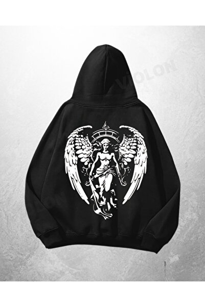 Violon Μαύρο Unisex Φούτερ με κουκούλα με στάμπα Αρχάγγελου σε μεγάλο μέγεθος