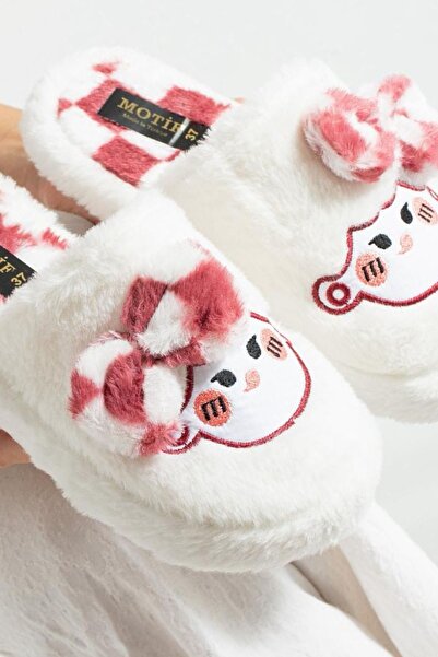 FUGA MODA Папі Біло-рожеві бантики з вишивкою плюшеві жіночі домашні капці з тихою підошвою