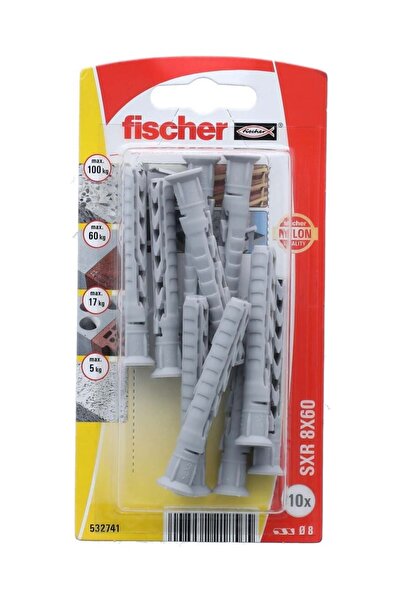 Fischer Frame Fixings 10 Pieces SXR 8 x 60 K Gray Wall Plugs