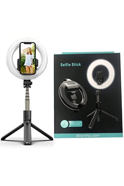 Flippy LED кръгла светлина със селфи стик, дистанционно управление, LED пръст...