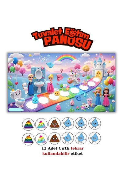 MASAL EVRENİ Elsa ve Ünicornlu Tuvalet Eğitimi Sticker Panosu - Cırtlı Tekrar...