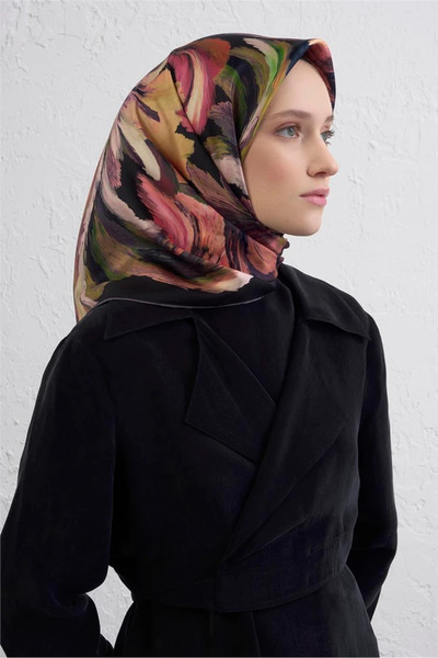 Armine Soyut Fırça Desen Saf İpek Sura Eşarp 9423D