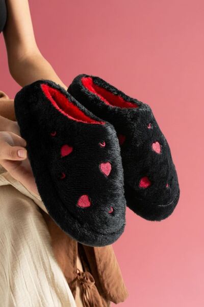 FUGA MODA Γυναικείες παντόφλες σπιτιού με μοτίβο κεντήματος μαύρης καρδιάς Ha...