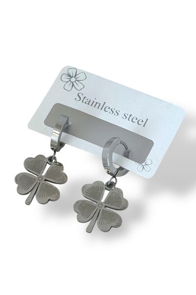 TAKIŞTIR Silver Color Clover Figured Steel Earrings (Pair)
