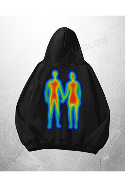 Violon Μαύρο Unisex Φούτερ με κουκούλα Oversize με στάμπα Duo Heatmap