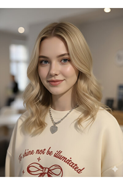 dwnwear Beige Color (3 Yarn) to Shine Printed Oversize Crew Neck Sweatshirt