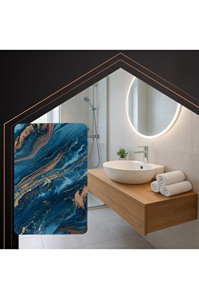 zola Anti-slip bath mat, polyester, 80 x 50 cm, abstract pattern, turquoise/gold