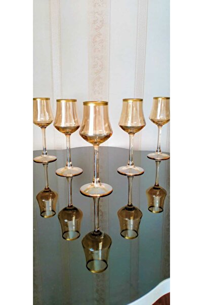 P H Panayır Home Trendy Set of 6 Coffee Side Gold Glasses Gold Gilded 135 Ml.