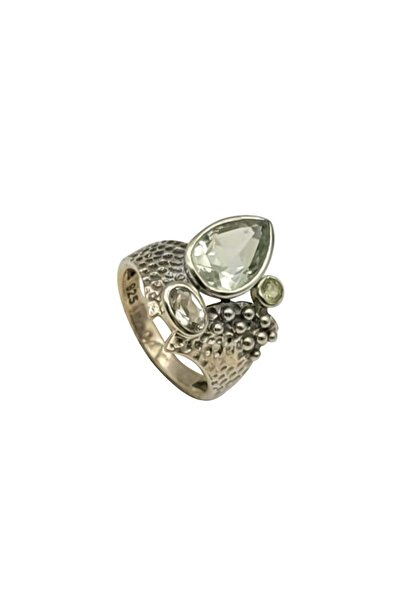 Eylül silver Inel din argint 925 oxidat cu ametist, verde și peridot
