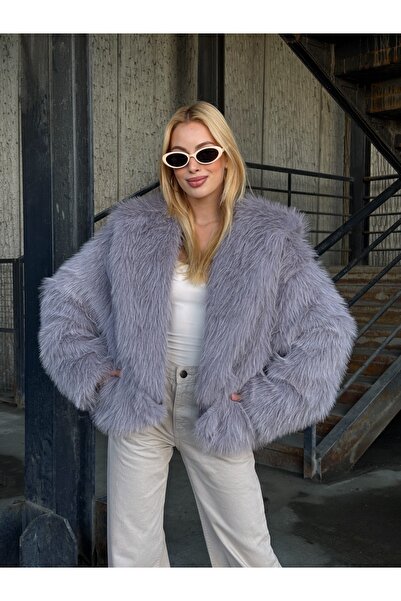 CARLA MARA Hooded Fur Jacket Gray