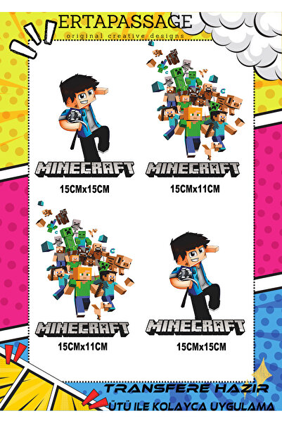 ErTaPassage Minecraft Çocuk DTF Transfer Baskı – Ütüyle Yapışan – Tişört İçin...