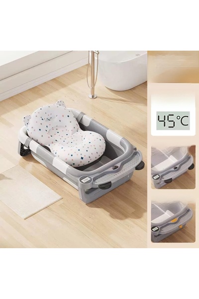 Un Foldable Baby Bath Tub with Mat and Temperature Sensing Thermometer for Babies and Newborns
