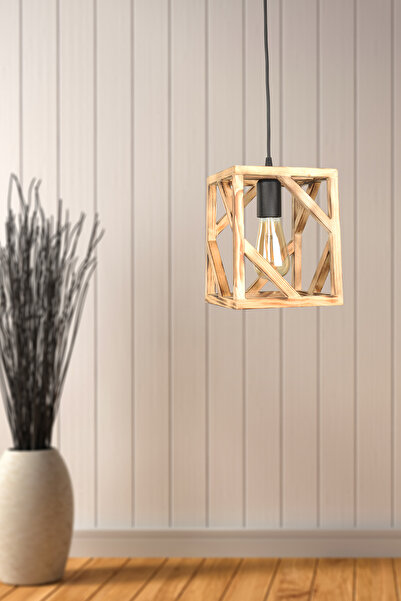 Begüsa Prizmatik Kafes Ahşap Tekli Avize