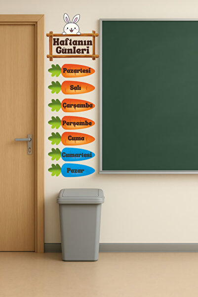 Aysha Tasarım Havuç Temalı Haftanın Günleri Duvar Sticker - Çocuk Odası Eğiti...