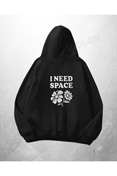 Violon Μαύρο Unisex Φούτερ με κουκούλα Oversize με στάμπα I Need Space