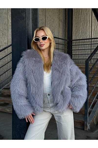 CARLA MARA Hooded Fur Jacket Gray