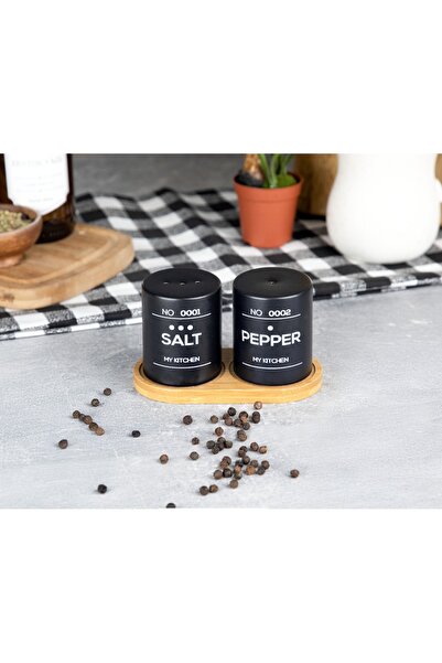 naturelove Ahşap Standlı Siyah Renk Tuzluk-Karabiberlik, Tuzluk ve Biberlik 2...