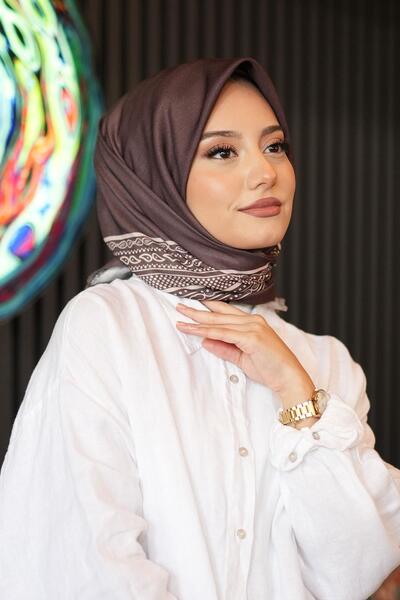 AFVENTE وشاح قطني بنمط حدودي عرقي بلون بني مرير