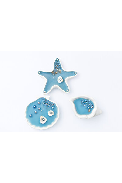 NİLCANDLE El Yapımı Beton Dekoratif Deniz Temalı Vanilya Kokulu Mum Seti - Do...