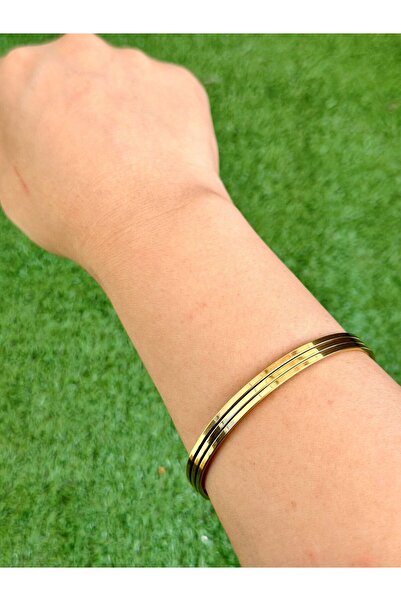 pure age 3 Adet Üst Kalite Altın Işıltısı Çelik Ajda Bilezik (64 cm)