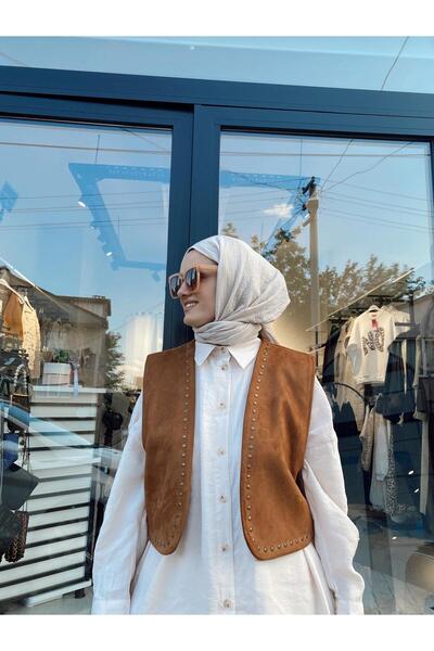 hot fashions Hot Fashion Süet Yelek Taba