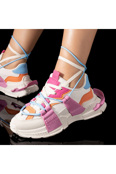 Modlet.ro Women's beige and dark pink thick-soled athletic shoes MOD09410