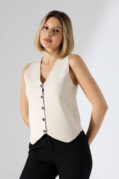 Devinka Women's V-Neck Buttoned Knitwear Vest