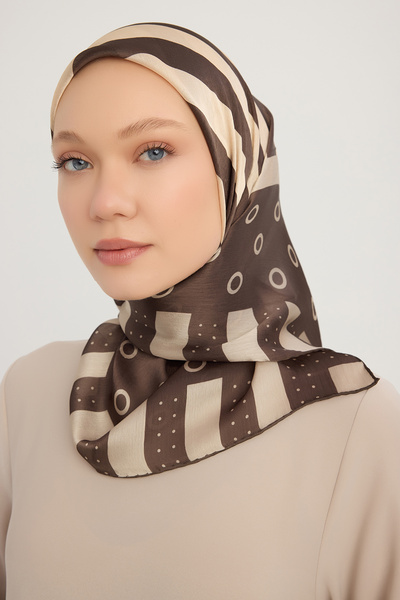 Schaless Ρυθμική Γεωμετρία - Καφέ - Κασκόλ Janjan με σχέδιο Aurora - 90x90 εκ.