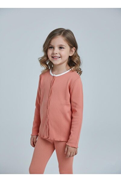 LUESS Girls' Ribbed 100% Cotton Buttoned Cardigan