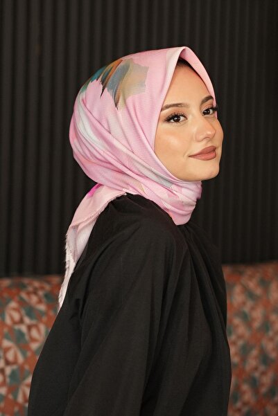 AFVENTE Ροζ βαμβακερό κασκόλ με σχέδιο τριαντάφυλλου