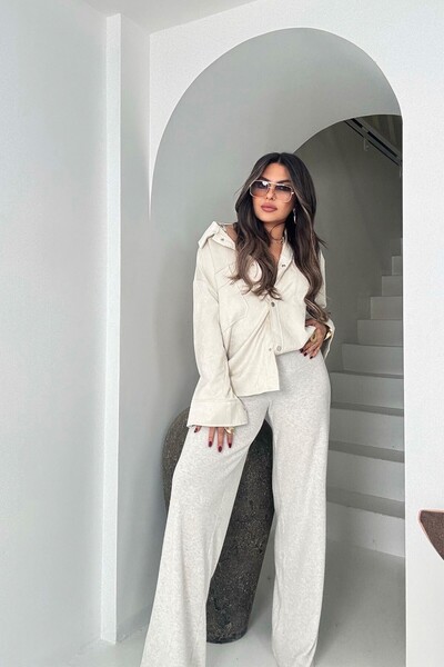 Sohotique By P Yumoş Knitted Ribbed Trousers Beige