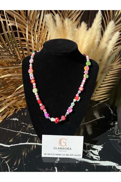 Glamadea Colier colorat, Fericit, Aliaj de zinc, Figurine acrilice, Vară