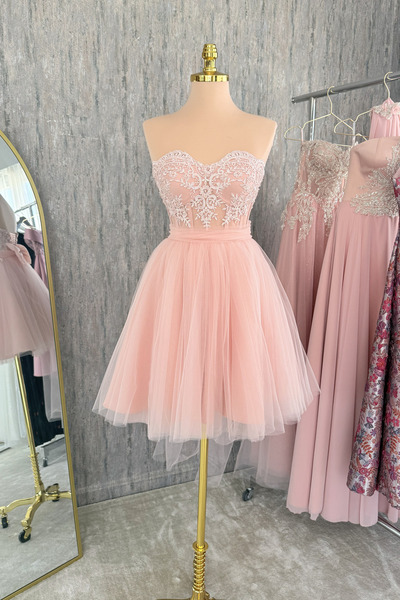 Lenta Moda Pudra Dantelli ve Kurdele Kemer Detaylı Mini Gece ve Parti Elbisesi