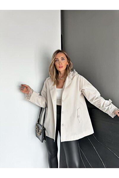 Zerrincan Giyim Taş Dantel Parçalı Trençkot