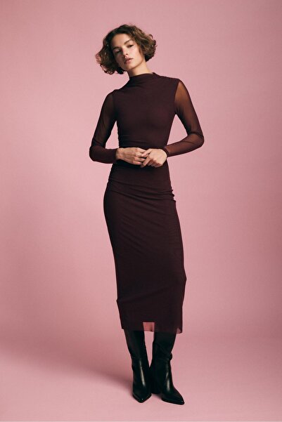 Stradivarius Gathered tulle midi dress