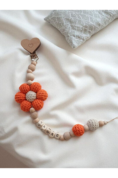 My Kids Room Papatya Doğal Ahşap Emzik Zinciri - Isimli Emzik Askısı Ahşap Em...