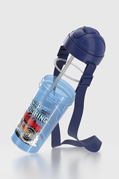 Renga Cosmo Patterned 415 ml Pp Children's Water Bottle with Straw 912146 Blue