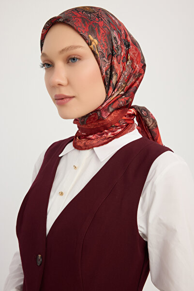 Schaless Χρυσός Κήπος - Βουργουνδία - Κασκόλ Janjan με σχέδιο Aurora - 90x90 εκ.