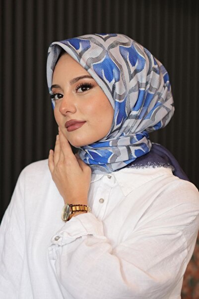 AFVENTE Μωσαϊκό μοτίβο Μπλε ναυτικό βαμβακερό κασκόλ